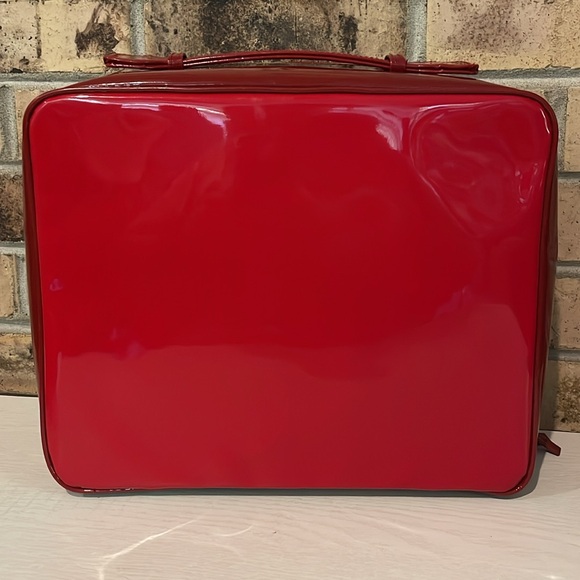 Estee Lauder Red Faux Patent Zip Up Make-Up Cosmetic Travel Vanity Case - Picture 3 of 8